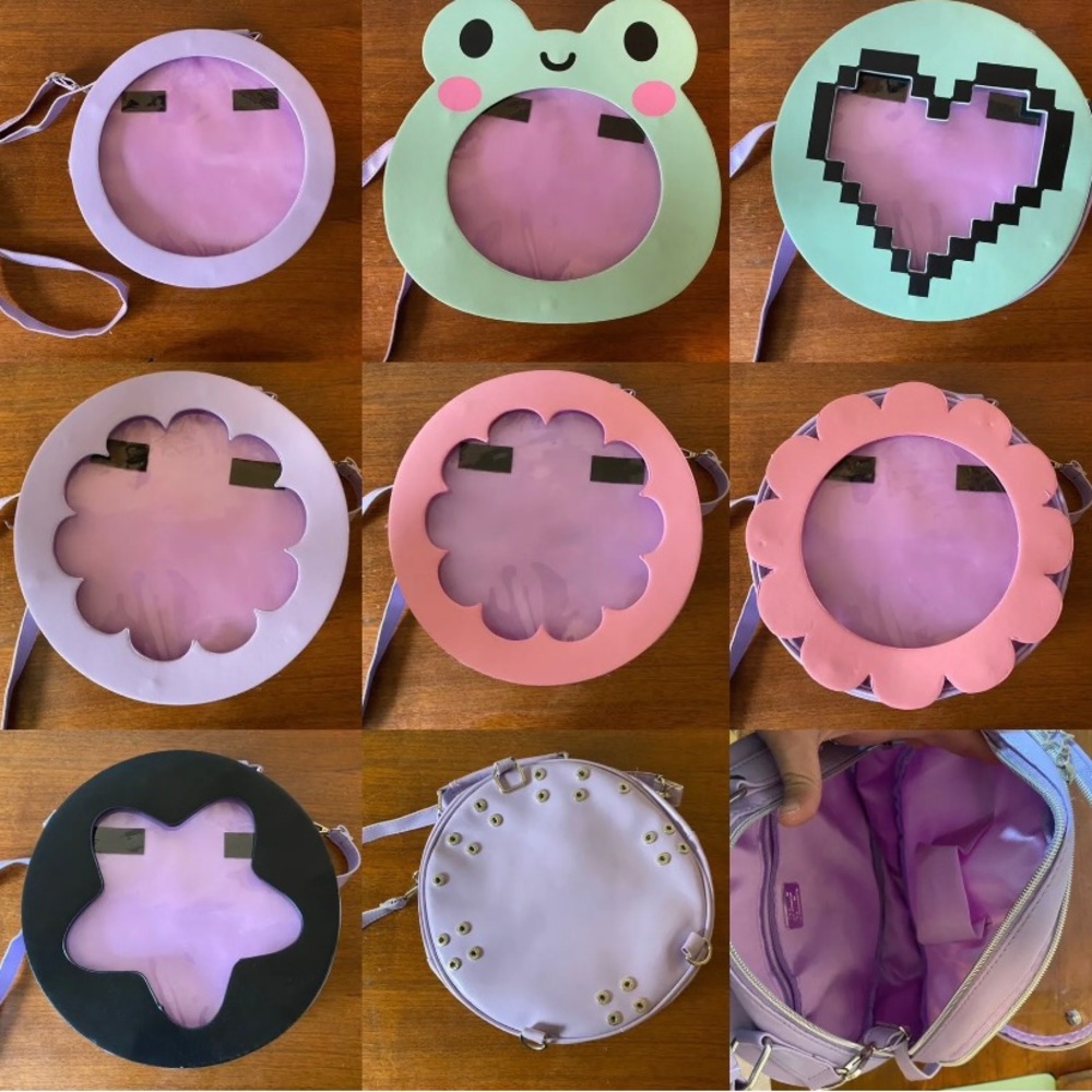 Purple Circle Ita Pin Crossbody Bag Purse With Interchangeable Front Panels